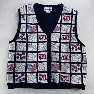 Paul Harris Vest M Women's White w/ All-Over Print Patriotic USA Flag Stars